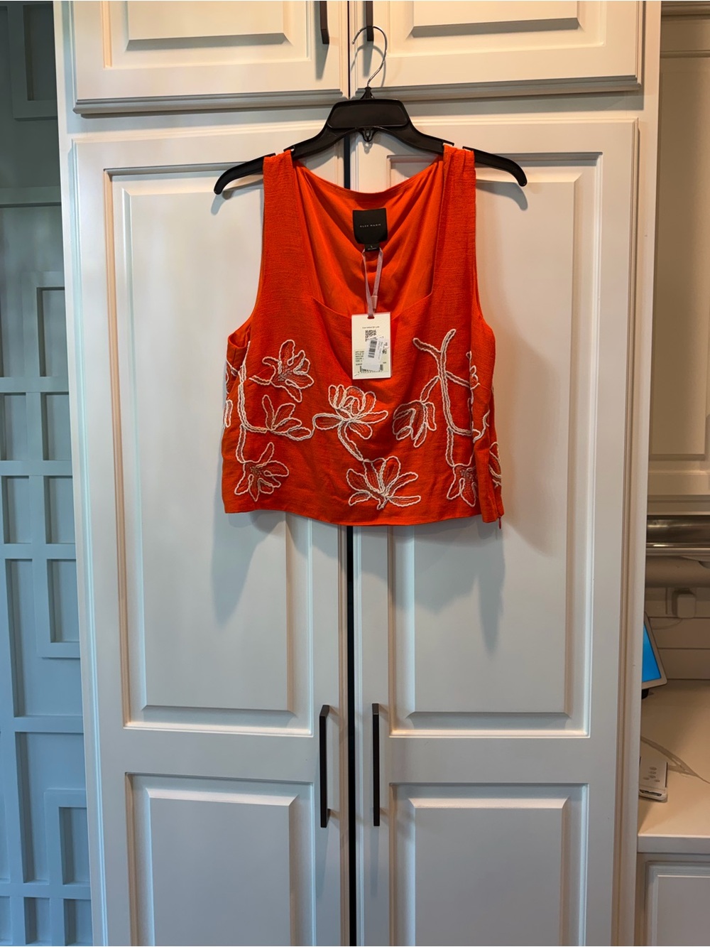 Alex Marie Orange Sleeveless Embroidered Crop Top